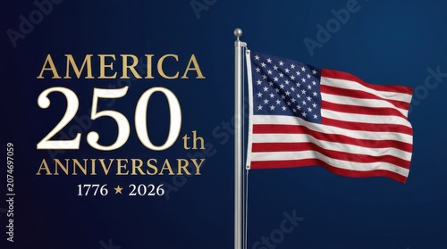 America 250th anniversary commemorative graphic with us flag