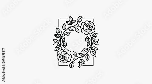 Intricate black and white floral design illustration.