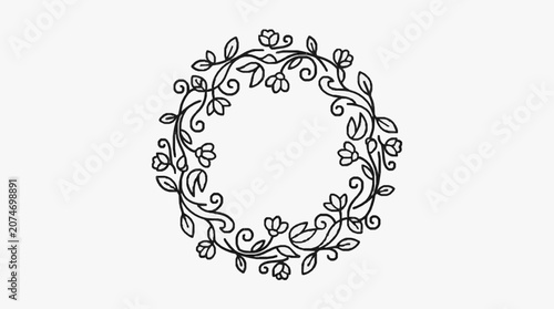 Intricate black and white floral design illustration.