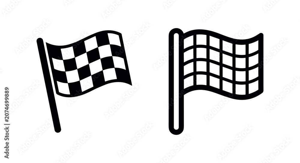 Naklejka premium Checkered flag icons, solid and outlined