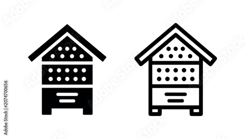 Traditional beehive icon in solid and outline style. Symbol of beekeeping and honey production.