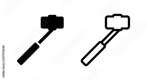 Foto Selfie stick icon set, solid and outline vector illustration for self-portraits and mobile photography