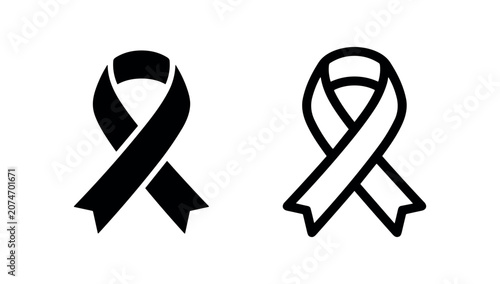 Black awareness ribbon or memorial symbol icon, often used for remembrance, solidarity, or mourning.