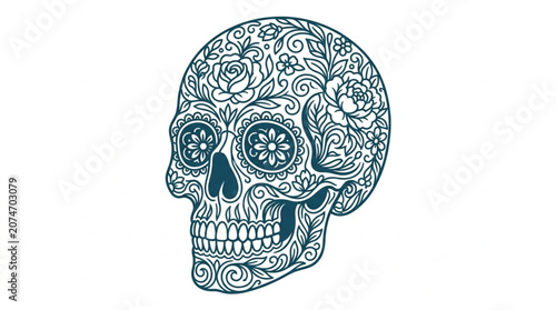 Bilde på lerret Ornate Sugar Skull with Floral Patterns and Swirls.