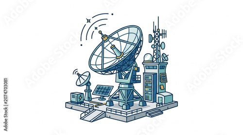 Bild auf Leinwand Satellite dish and communication tower receiving signals.