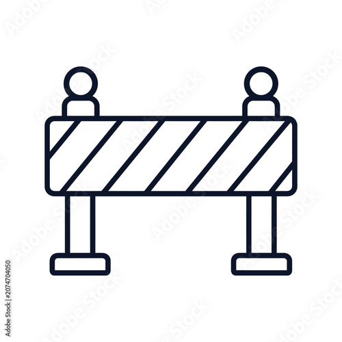 Black and white line drawing of a roadblock with two people on top
