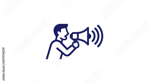 Fotografie Man Speaking into a Megaphone Loudly.