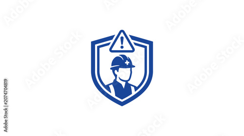 Construction worker in a shield logo.