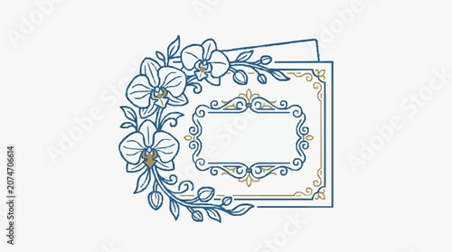 Intricate floral wreath line art illustration.