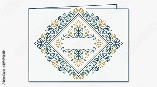 Intricate floral wreath line art illustration.