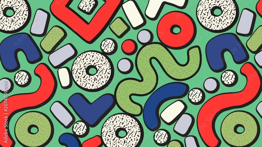 Obraz premium Green memphis pattern desktop wallpaper, abstract geometric background