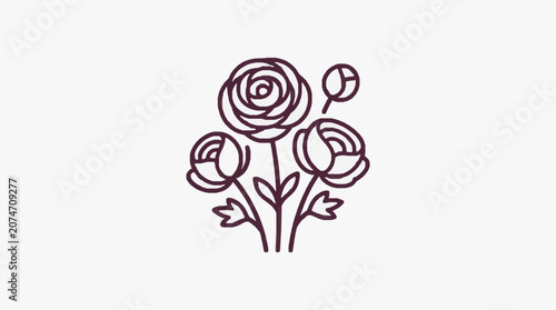 Minimalist line art of a blooming flower with leaves.
