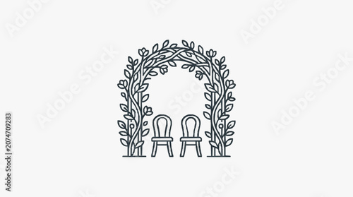 Minimalist line art of a tree with roots and branches.