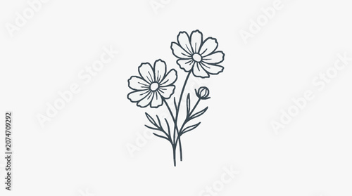 Minimalist line art sketch of a blooming flower.