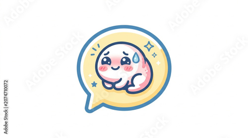 Quadro su tela Cute Kawaii Blob Character Feeling Shy and Embarrassed.
