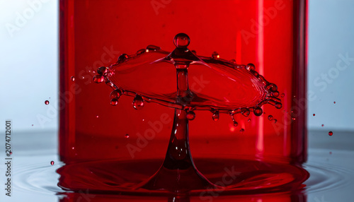 Abstract Red Water Splash Sculpture Formed by Droplet Impact.