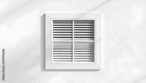Clean White Square Ventilation Grille on Textured Wall with Shadow Play.