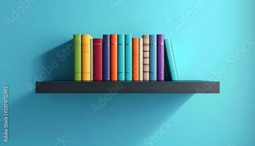 A Collection of Colorful Books Arranged Neatly on a Shelf.