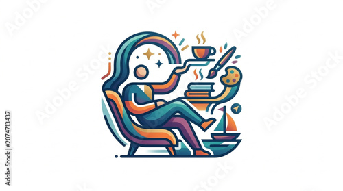 Photography Person Relaxing with Hobbies and Coffee Illustration.