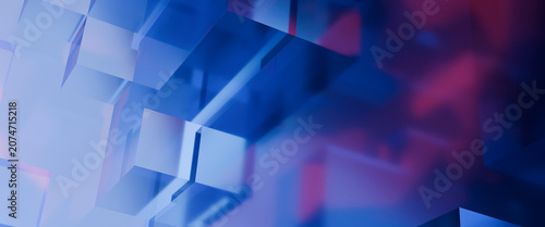 3d render long glass cube with color light background for 4k ultra wide screen desktop wallpaper