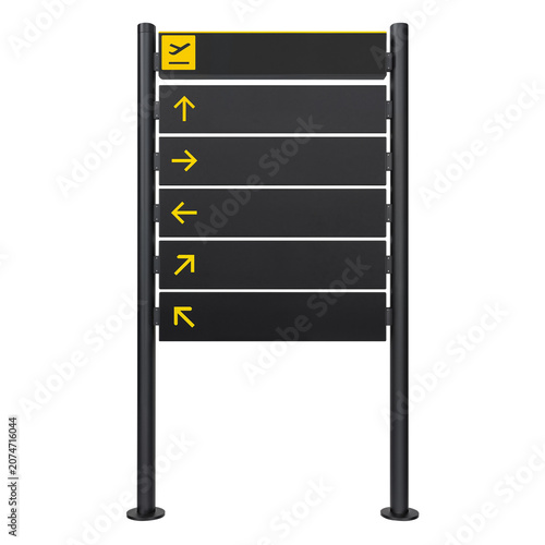 3D Blank Black Wayfinding Signage Directory Board with Yellow Arrows