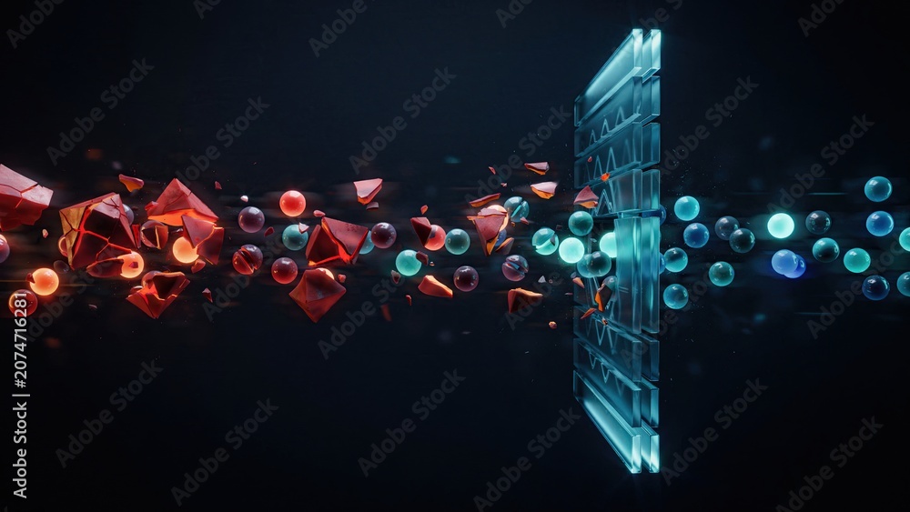 Obraz premium Data particles flow through a digital filter to create a structured stream of information in this abstract composition.