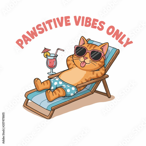 Foto Relaxed cat on beach chair.