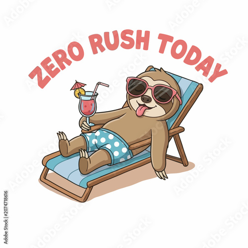 Tableau sur toile Sloth wearing sunglasses on beach chair.