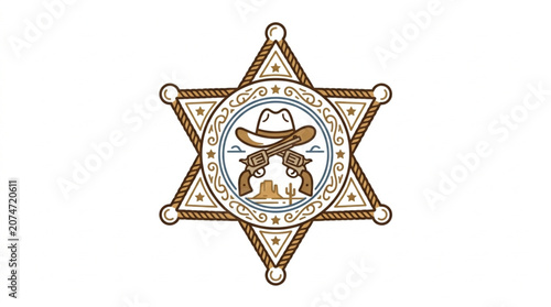 Fotografie Vintage Sheriff Badge with Crossed Pistols and Cowboy Hat.