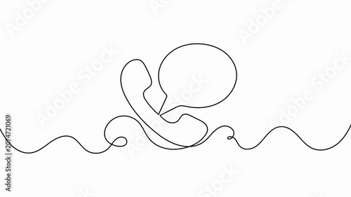 Telephone call concept animated with clean black stroke showing discussion speech bubble line art