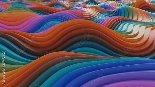 Vibrant 3D abstract wave pattern in rainbow colors.