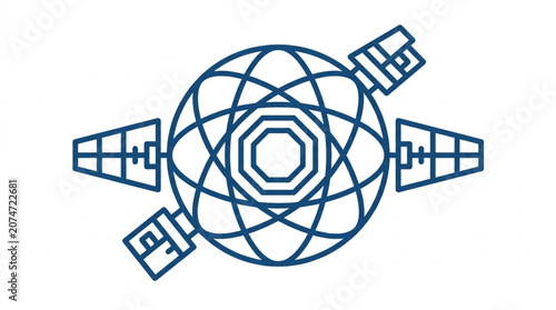 Stylized Globe with Satellites Orbiting Around Technology Concept.