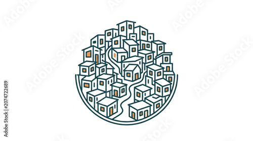 Stylized illustration of a dense cluster of houses.