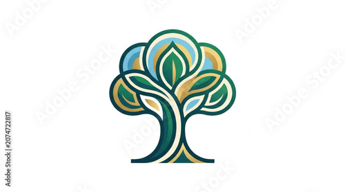 Stylized Tree of Life Emblem with Organic Shapes.