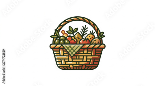 Woven Basket Filled With Fresh Fruits and Vegetables.