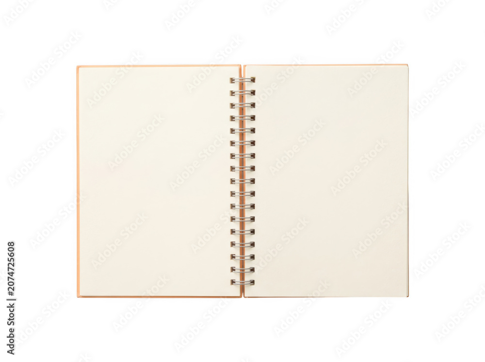 Fototapeta premium Open blank spiral notebook with cream pages as PNG asset isolated on transparent background