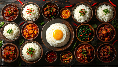 A Delicious Assortment of Asian Dishes Served in Bowls.