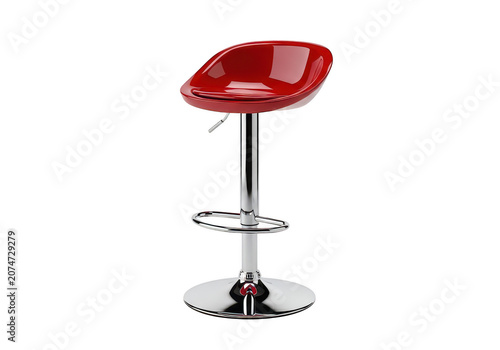 Red modern swivel bar stool chrome base adjustable height shiny.