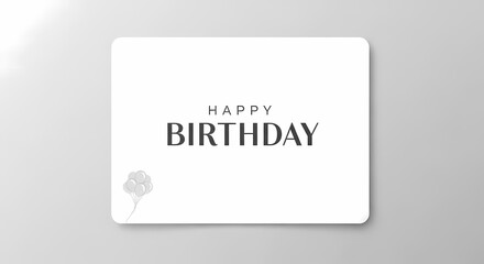 Minimalist happy birthday card design with floral element on neutral background