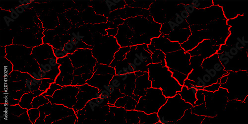 Abstract dark background featuring a dramatic texture of vibrant red cracked fissures and lines on a solid black ground surface.