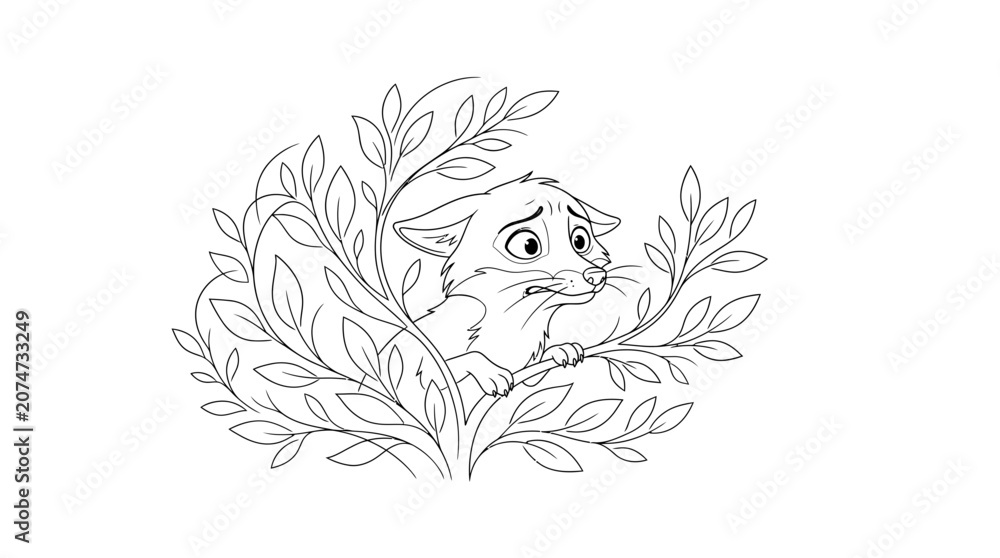 Fototapeta premium Black and White Line Art Portrait of Wolf Head with Floral Crown in Minimalist Style
