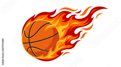 Obraz na plátně Basketball on Fire: A dynamic illustration of a basketball engulfed in vibrant flames, symbolizing intense action and a fiery performance