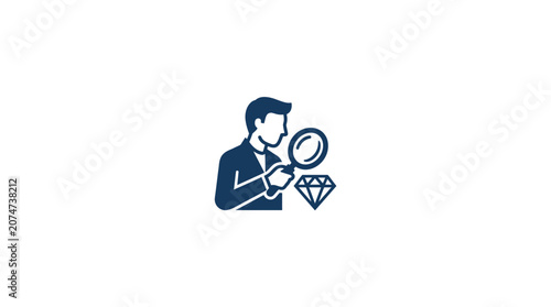 Konstfotografi Businessman Examines Diamond with Magnifying.