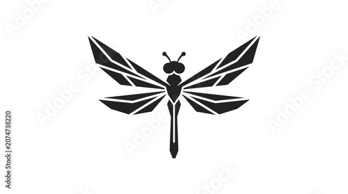 Tableau sur toile Black dragonfly silhouette insect logo.
