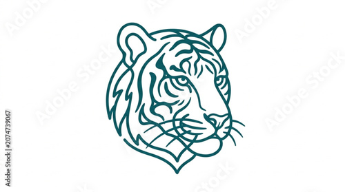 Photography Tiger Head Illustration Minimalist Line Art Style.