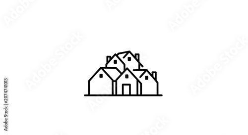 Minimalist representation of clustered dwellings, showcasing community and real estate concepts