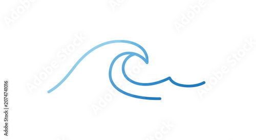 Minimalist representation of a wave in shades of blue on a pristine white backdrop