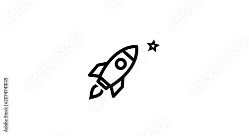 Minimalist Rocket and Star Icon Depicting Space Travel and Celestial Exploration
