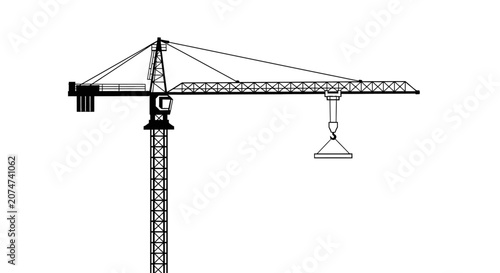 Minimalist Silhouette of a Construction Crane Against a Pure White Background