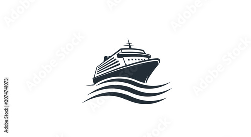 Minimalist Silhouette of a Cruise Ship Navigating the Ocean Waters in Black and White